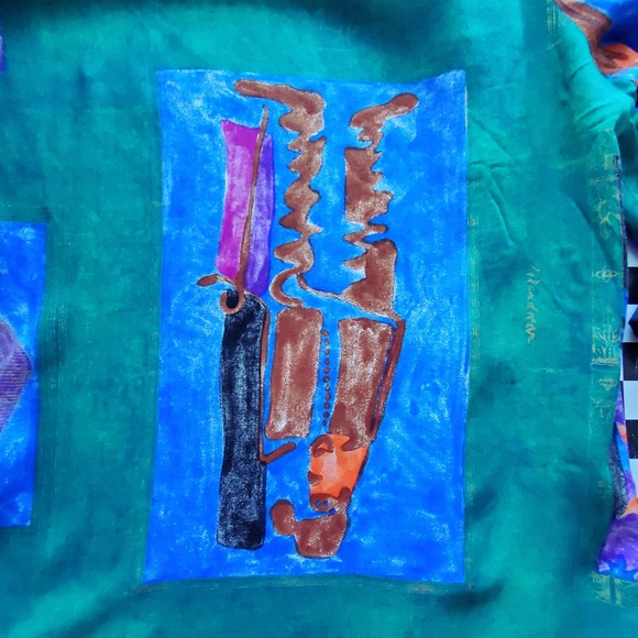 VTG 90s Abstract Fine Art Open Blouse Casual Jacket by Periwinkle Sz 12 / M - Picture 11 of 11